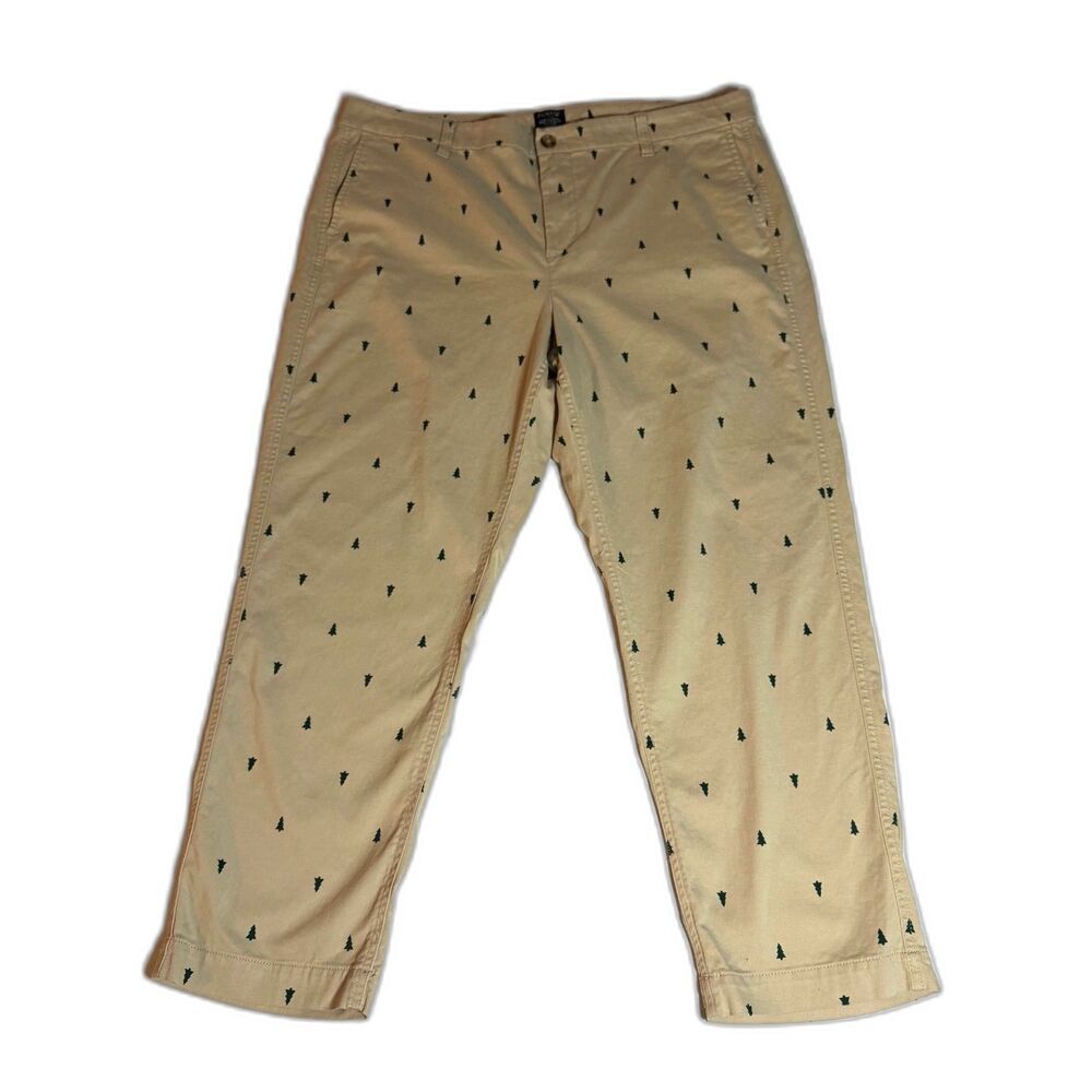 J.Crew Embroidered Pine Tree Chino Pants 16 High-Rise Girlfriend Chino Tan Khaki